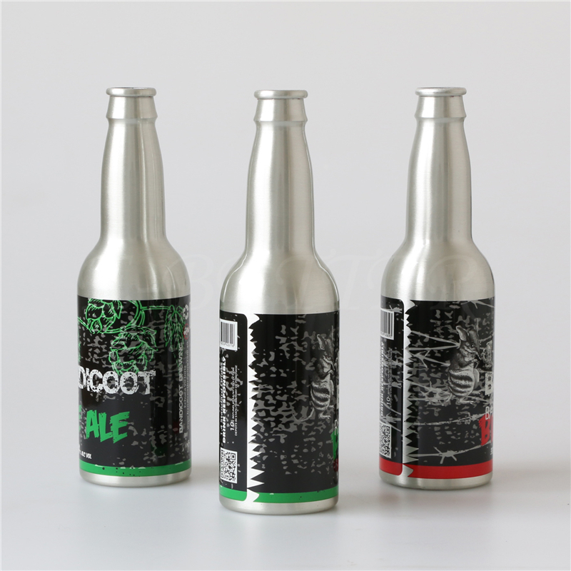 厂家定制 330ml长脖子卡口铝瓶啤酒饮料果汁包装金属抛光铝瓶